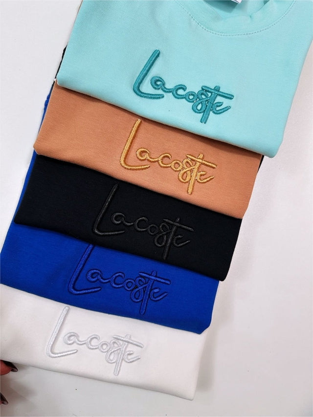 Camiseta de algodão com elastano bordada - Lacoste