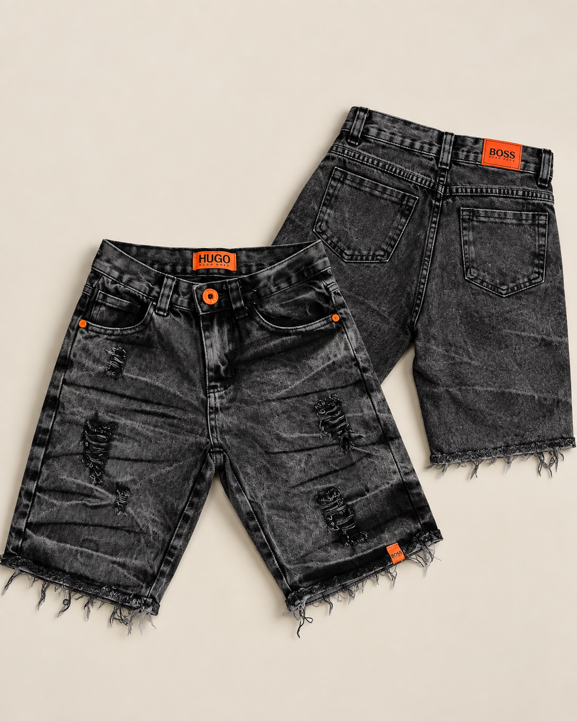 Bermuda Jeans Preta Rasgadinha - Boss