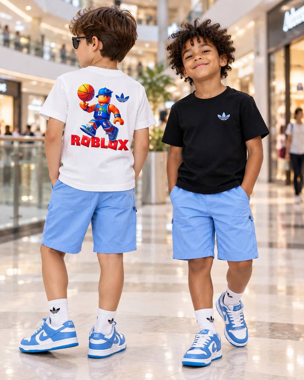 Camiseta suedine bordada na frente e estampada nas costas - Roblox