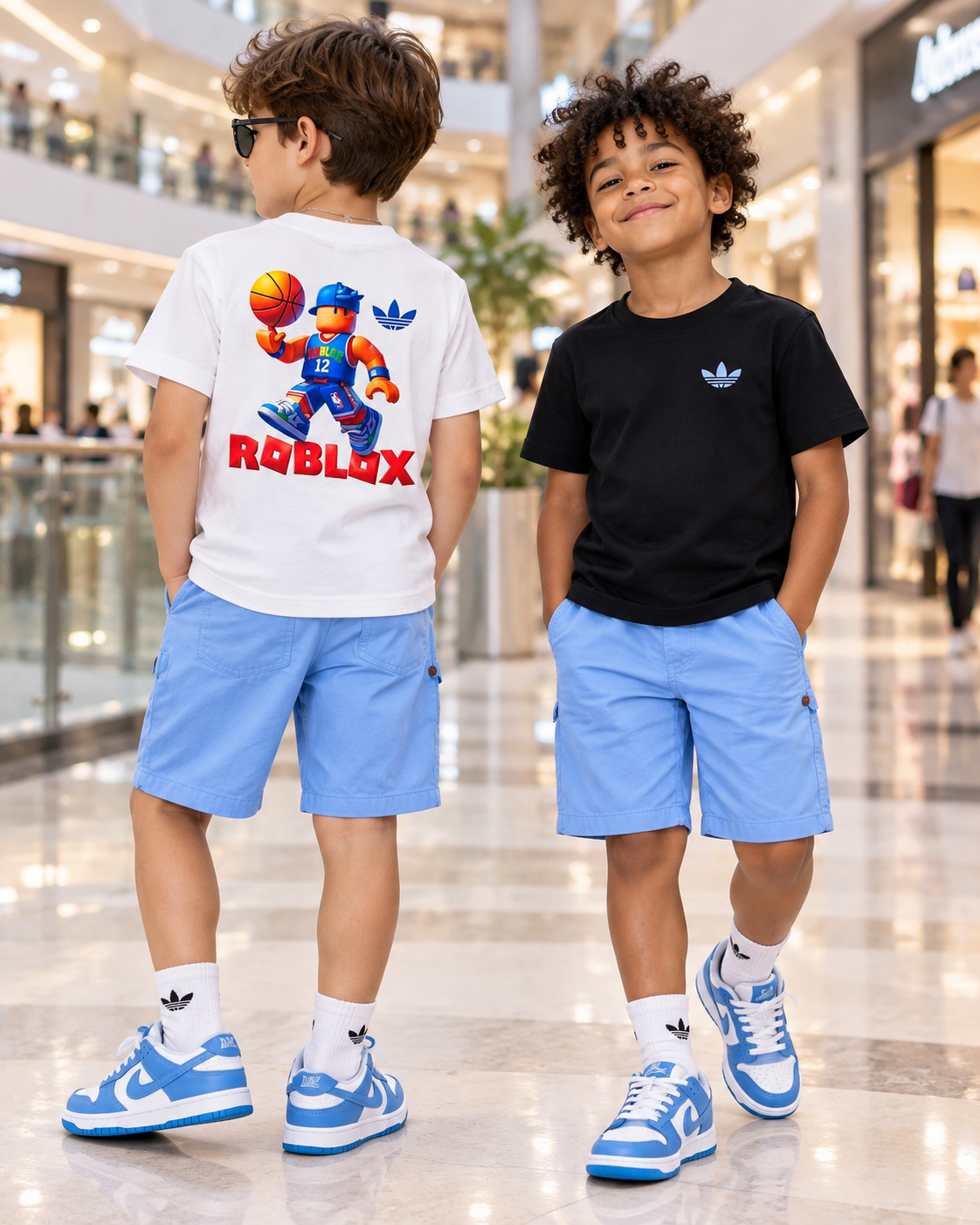 Camiseta suedine bordada na frente e estampada nas costas - Roblox