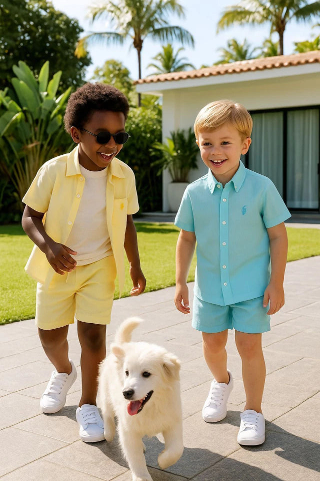 Conjunto mauricinho de visco-linho bordado - Ralph Lauren