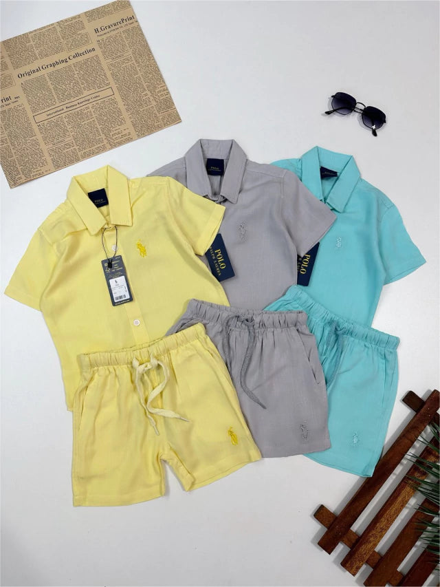 Conjunto mauricinho de visco-linho bordado - Ralph Lauren