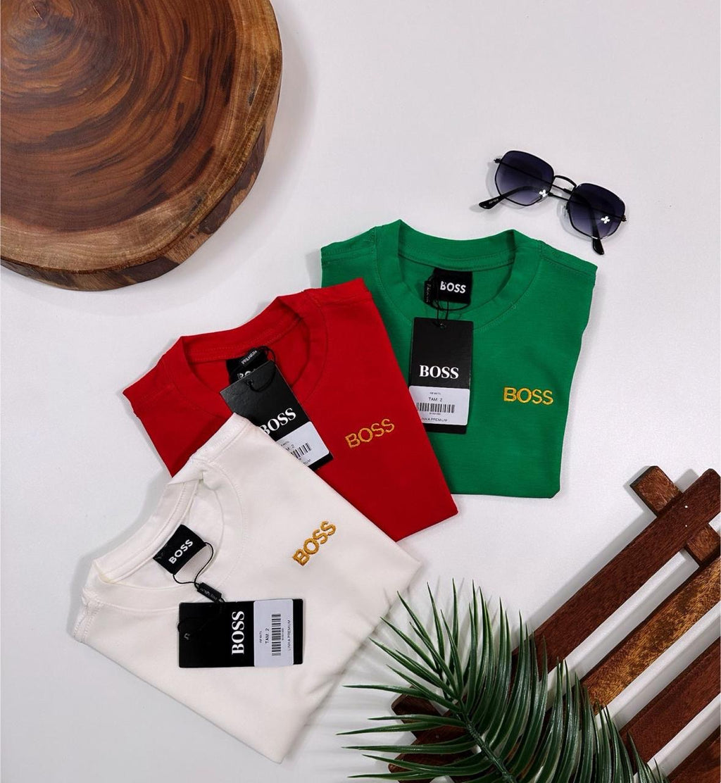 Camiseta algodão com elastano bordada - Boss