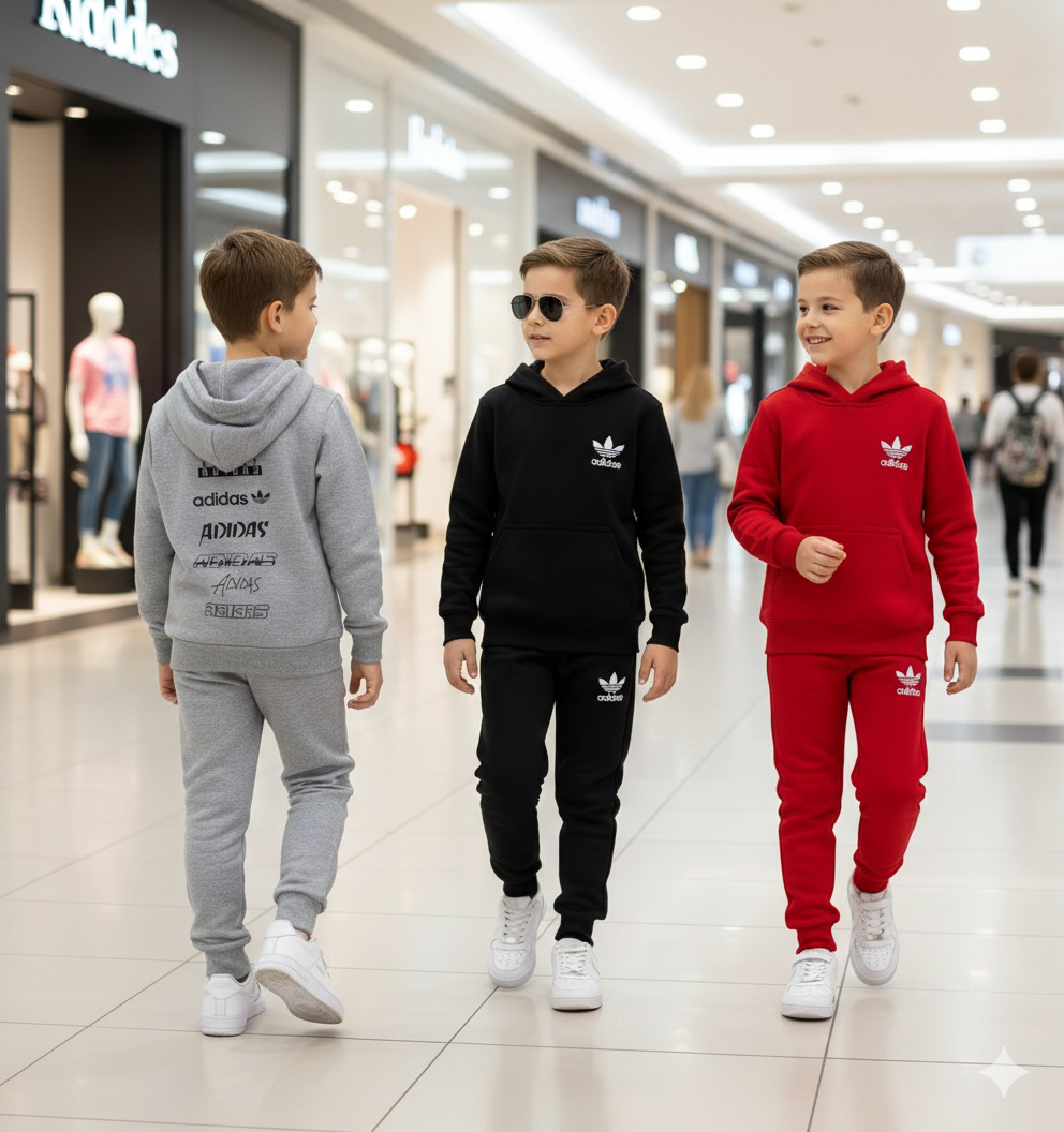 Conjunto de moletom três cabos bordado na frente e estampado nas costas - Adidas