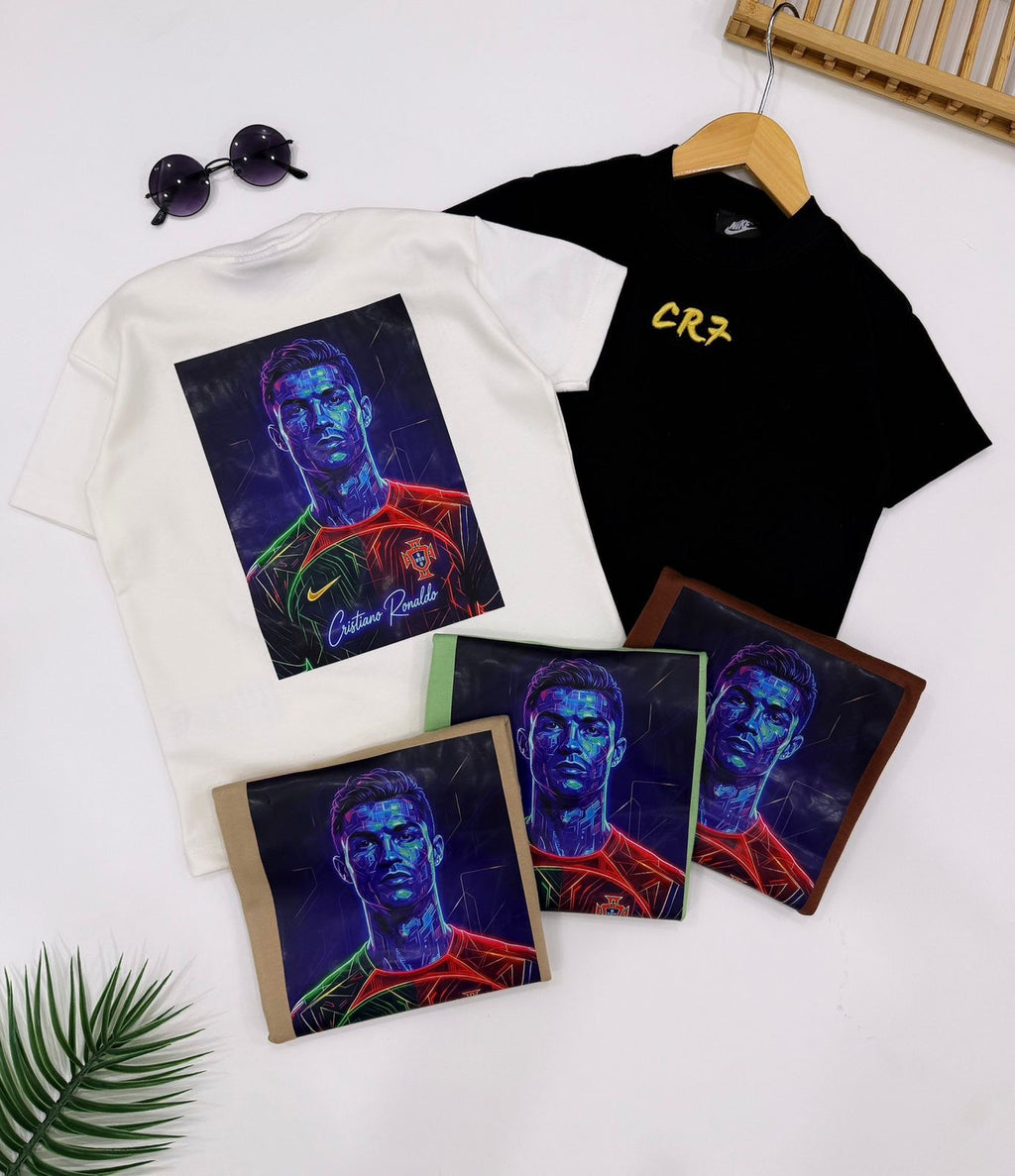 Camiseta suedine manga curta bordada na frente e estampada nas costas - CR7