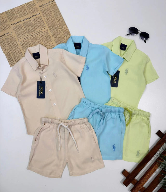 Conjunto mauricinho de visco-linho bordado - Ralph Lauren