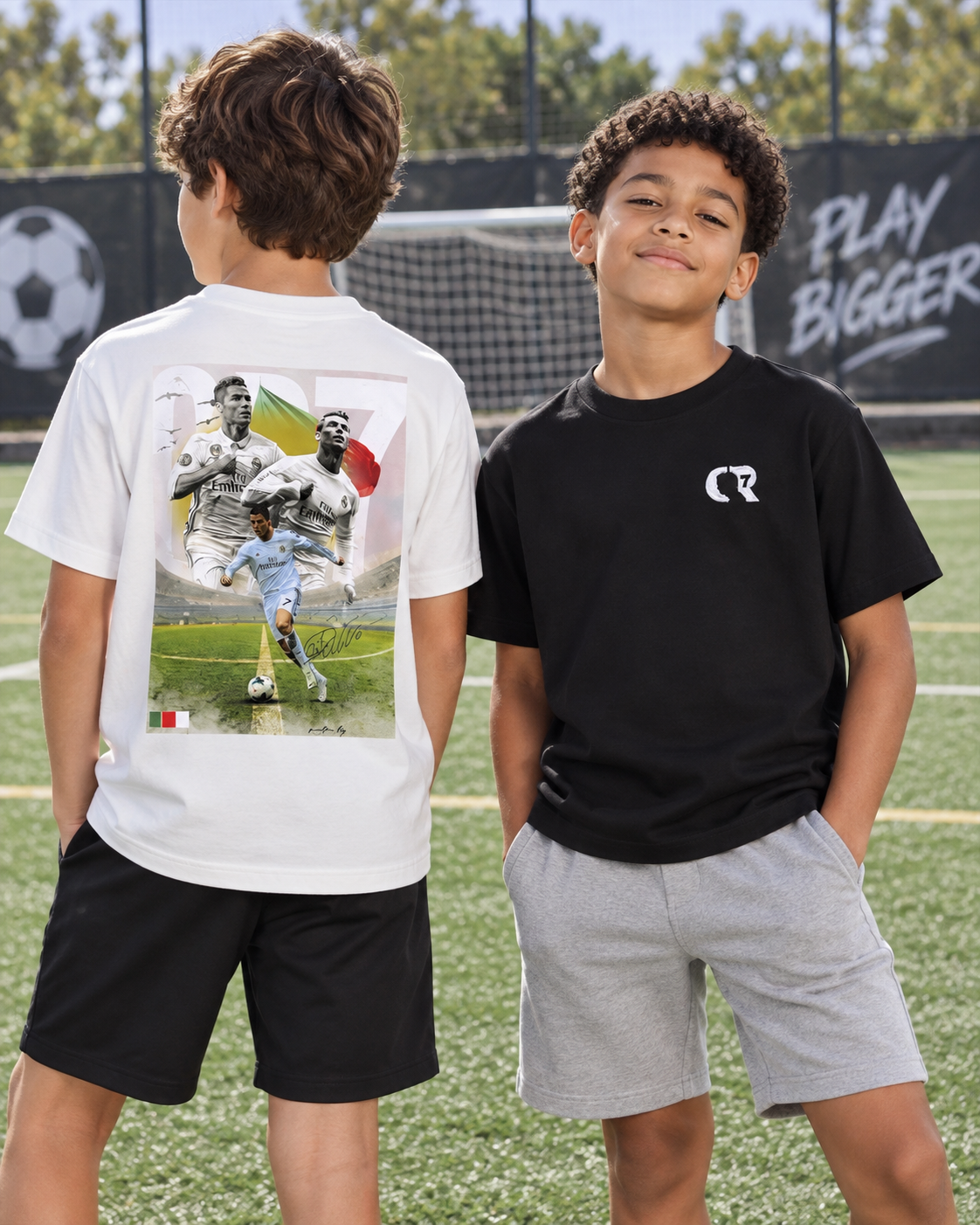 Camiseta suedine bordada na frente e estampada nas costas - CR7