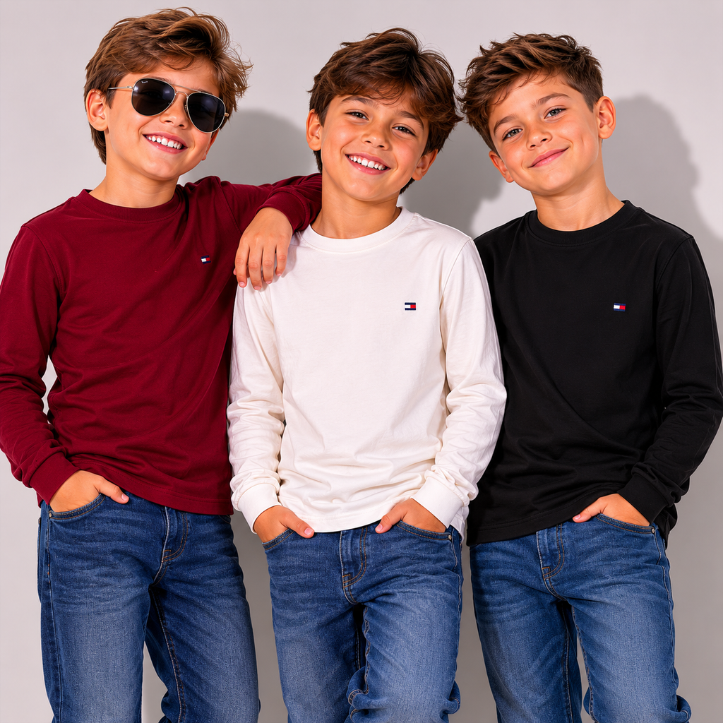 Camiseta manga longa algodão com elastano bordada - Tommy