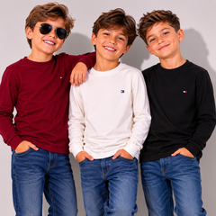 Camiseta manga longa algodão com elastano bordada - Tommy