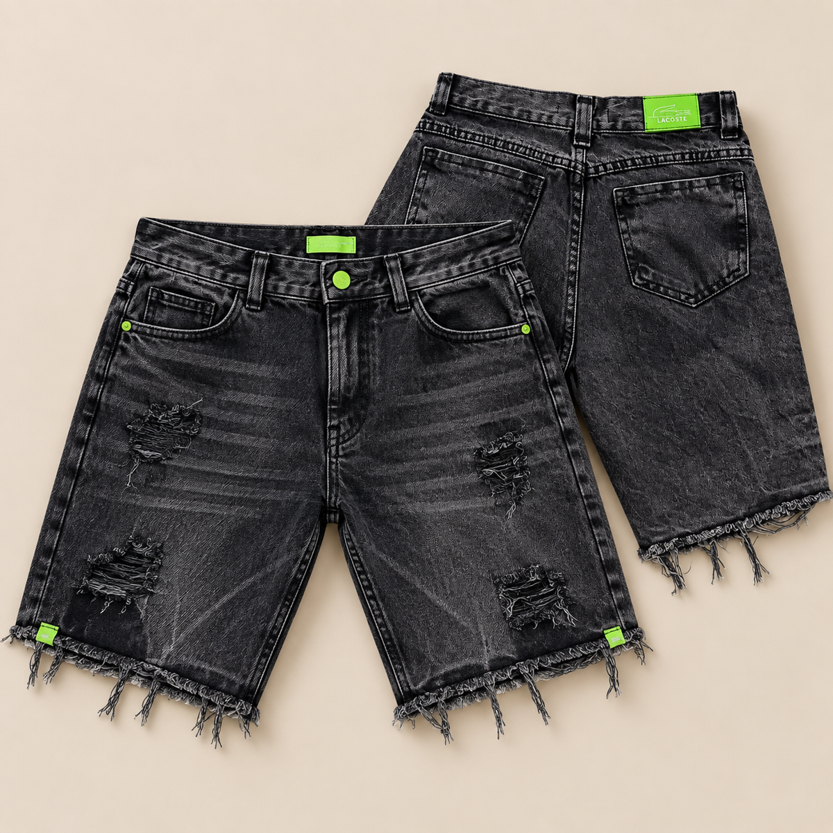 Bermuda Jeans Preta Marmorizada Destroyed