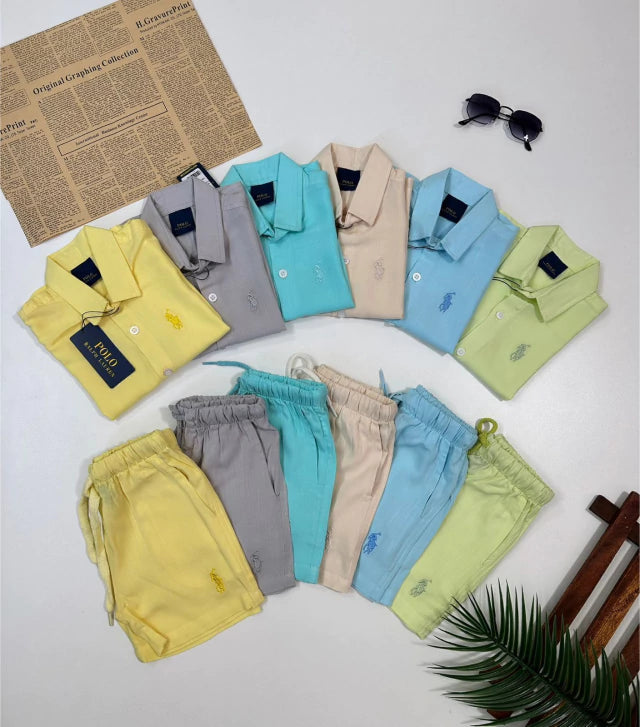 Conjunto mauricinho de visco-linho bordado - Ralph Lauren