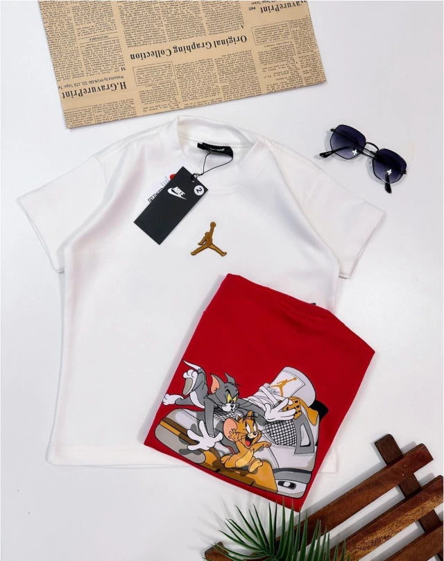 Camiseta suedine bordada na frente e estampada nas costas - Jordan x Tom e Jerry